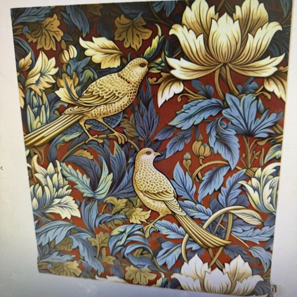 Spoonflower Wallpaper Prepasted 11 Rolls 2' X 9'‎ William Morris Bird Red Blue